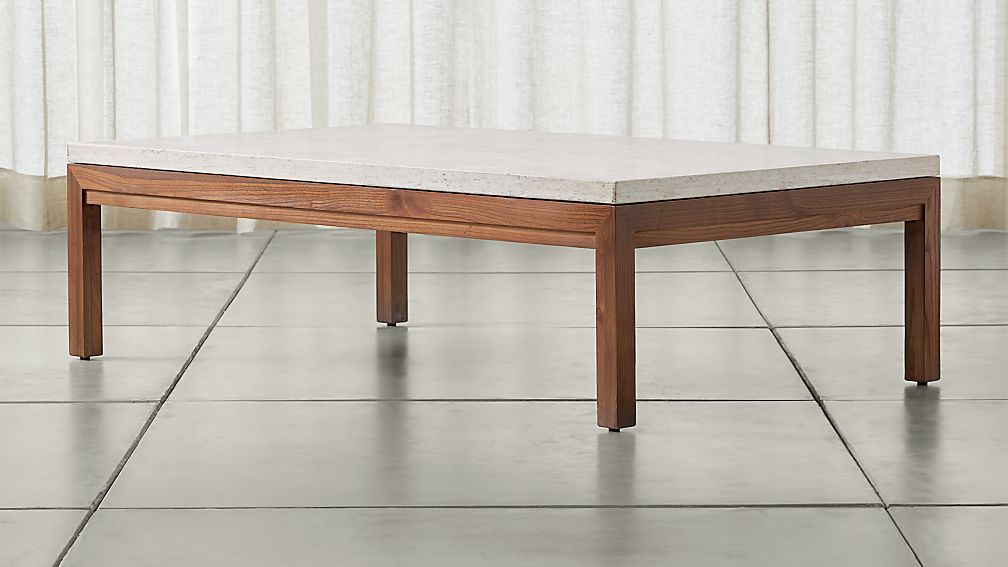 Parsons Travertine Top/ Elm Base 60x36 Large Rectangular Coffee Table Crate and Barrel