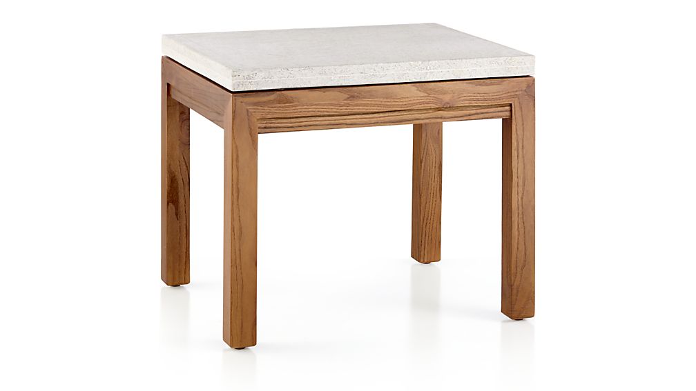 Parsons Travertine Top/ Elm Base 20x24 End Table Crate and Barrel