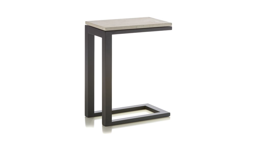 Parsons Travertine Top/ Dark Steel Base 20x12 C Table in End Tables