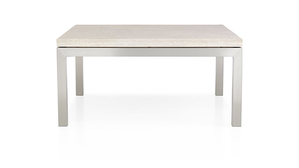 Parsons Travertine Top/ Stainless Steel Base 36x36 Square Coffee Table Crate and Barrel