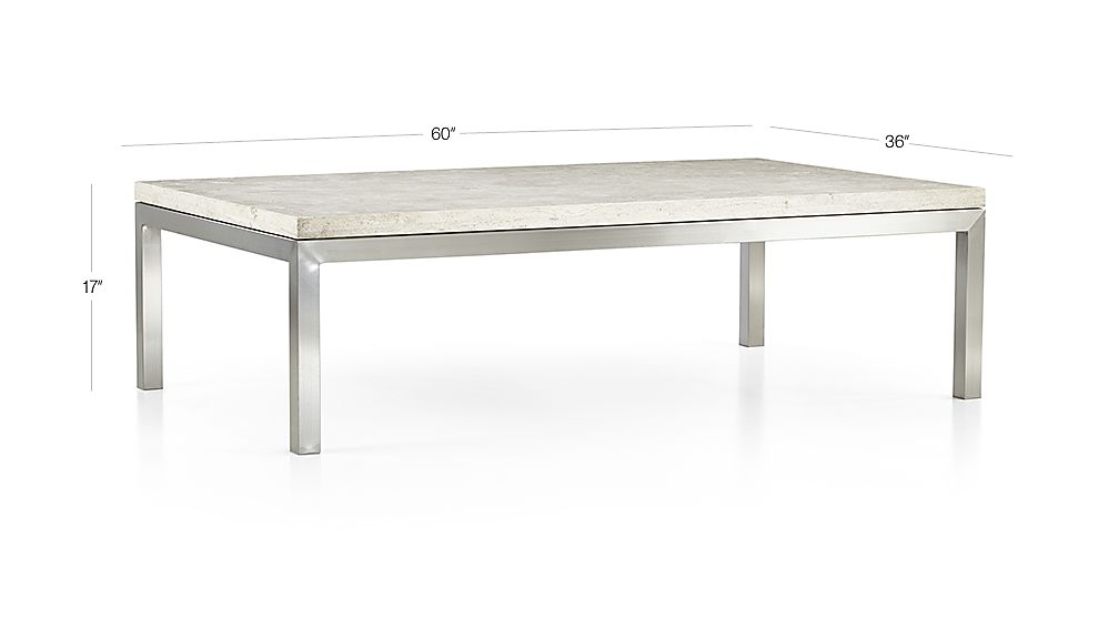 Parsons Travertine Top/ Stainless Steel Base 60x36 Large Rectangular Coffee Table Crate and Barrel