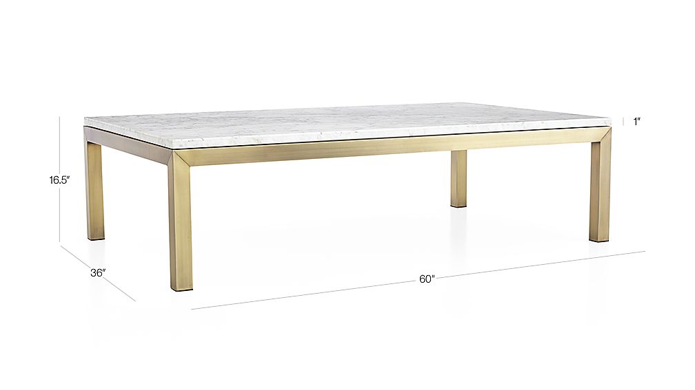 Parsons White Marble Top/ Brass Base 60x36 Large Rectangular Coffee