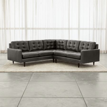 Petrie Leather 2 Piece Corner Midcentury Sectional Sofa