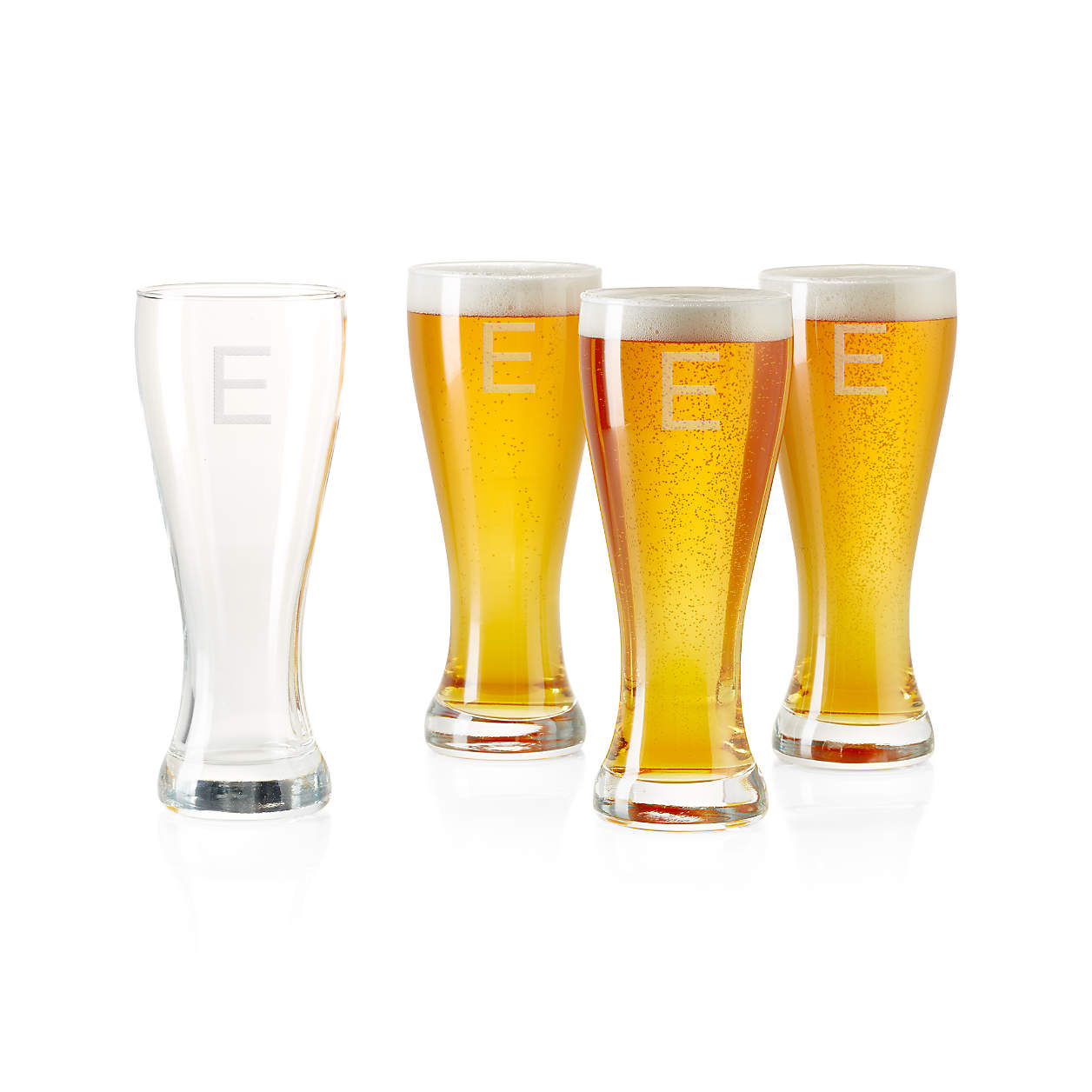 E Monogrammed Pilsner Glasses Set Of 4 Reviews Crate And Barrel