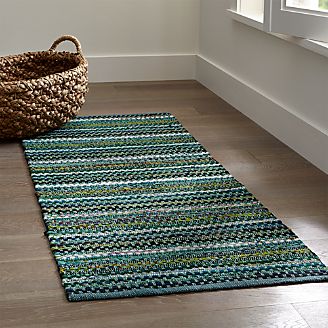Pinstripe Jade Green Cotton Rag Rug