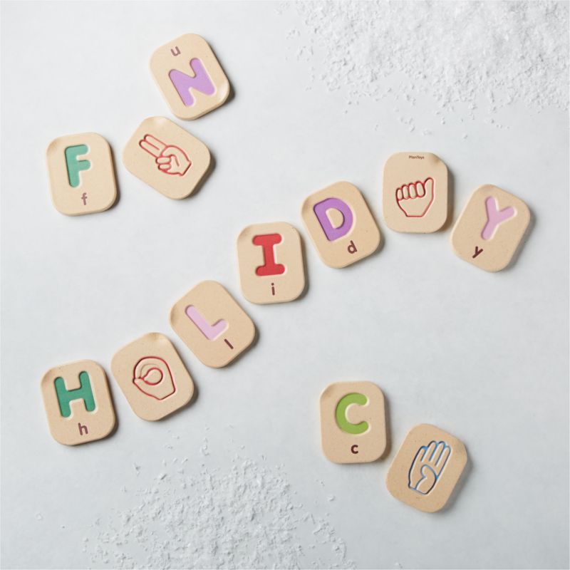 Plan Toys Hand Sign Alphabet A to Z Wooden Flash Cards Crate and Barrel