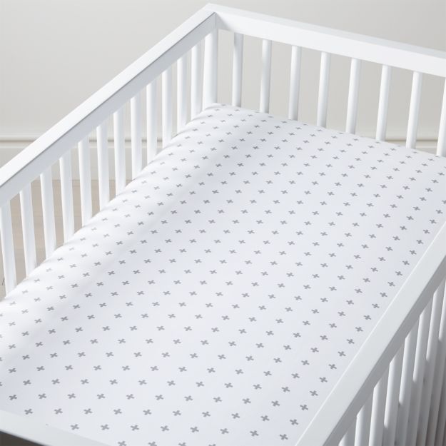 Organic Grey Plus Sign Crib Fitted Sheet | Crate and Barrel
