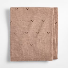 Image of Pointelle Knit Almond Brown Organic Cotton Baby Stroller Blanket