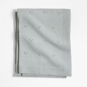 Image of Pointelle Knit Mist Blue Baby Stroller Blanket