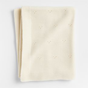 Image of Pointelle Knit Pampas Ivory Baby Stroller Blanket