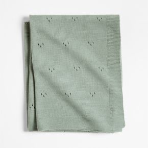 Image of Pointelle Knit Verte Green Baby Stroller Blanket