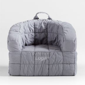 Image of Large Smoke Blue Organic Cotton Kids Puffy Lounge Barrel Chair