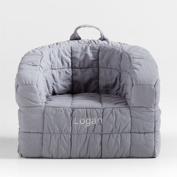 Large Smoke Blue Kids Puffy Lounge Barrel Chair
