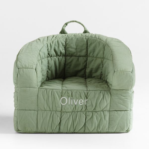 Large Verte Green Kids Puffy Lounge Barrel Chair