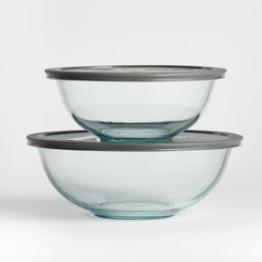 Image of Pyrex Glass Bowls with Grey Lids, Set of 2