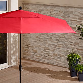 Rectangular Sunbrella ® Ribbon Red Outdoor Umbrella with Black Frame