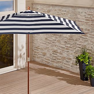 Rectangular Sunbrella ® Cabana Stripe Navy Patio Umbrella with Eucalyptus Frame