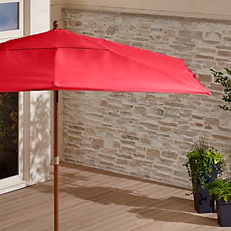Rectangular Sunbrella ® Ribbon Red Outdoor Umbrella with Eucalyptus Frame