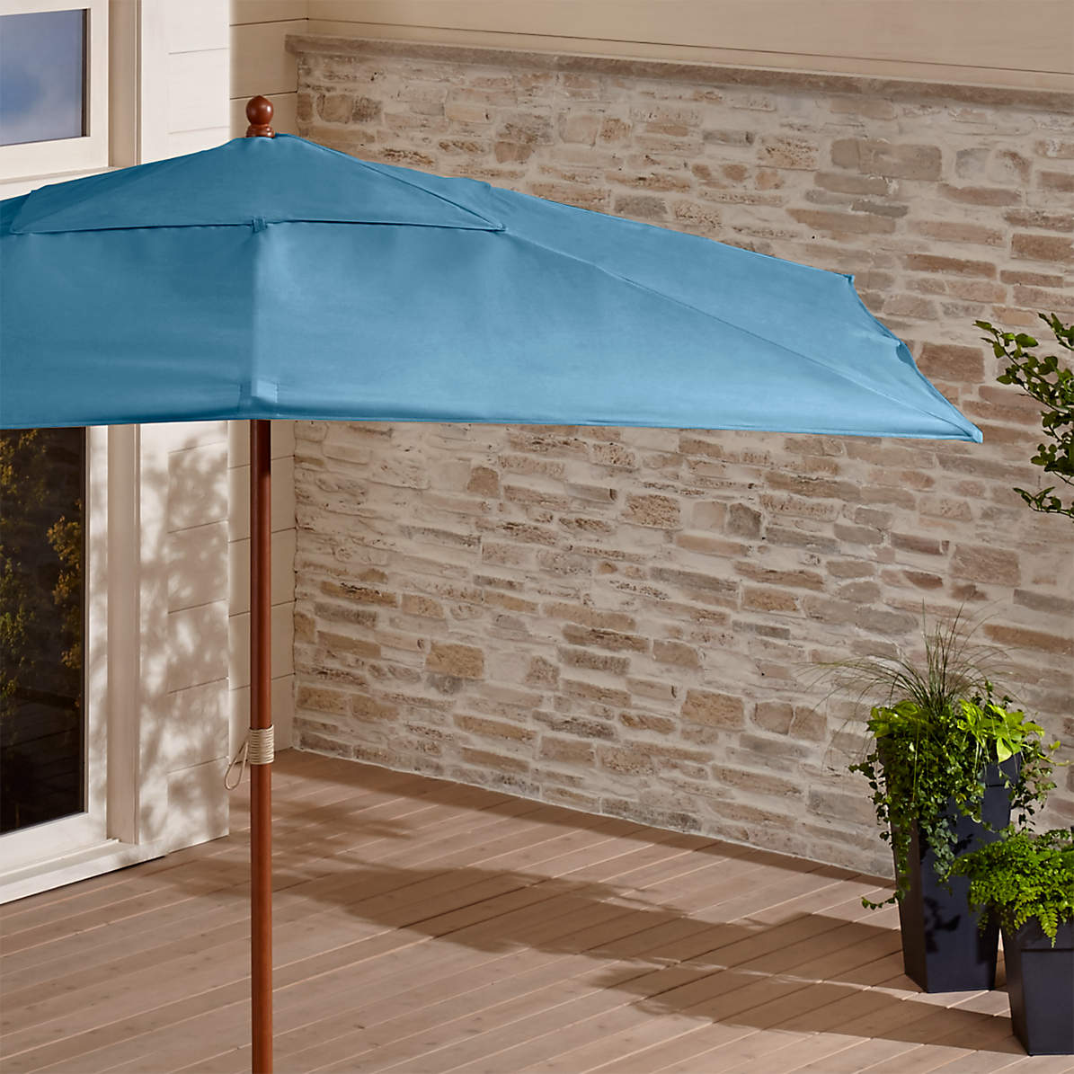 Rectangular Sunbrella Sapphire Patio Umbrella With Fsc Eucalyptus Frame Crate And Barrel