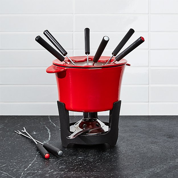 Red Cast Iron Fondue Set Crate and Barrel