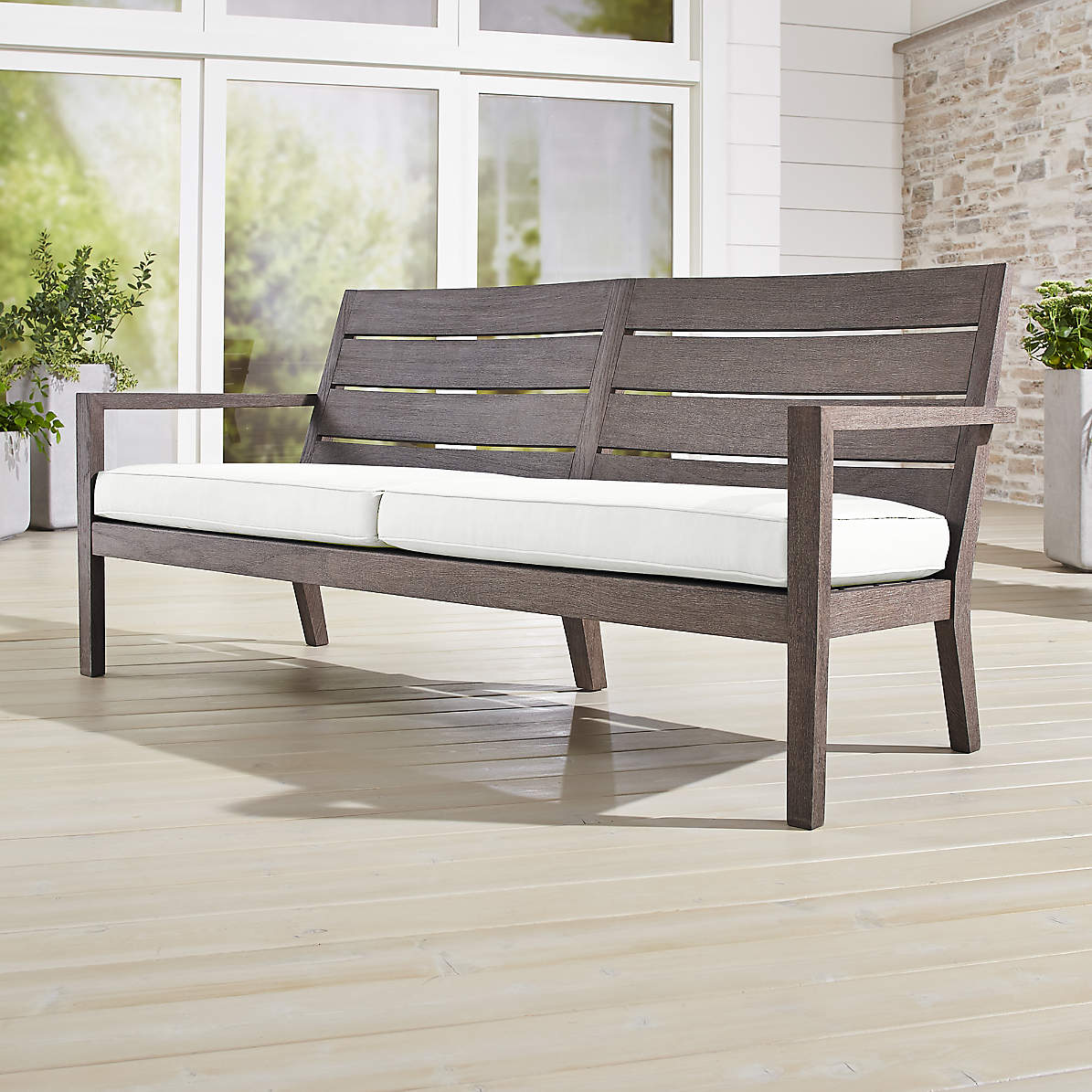 Regatta Grey Wash Sofa With White Cushion Reviews Crate And Barrel