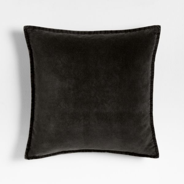 Relaxed Washed Organic Cotton Velvet 20x20 Ink Black Throw Pillow Cover