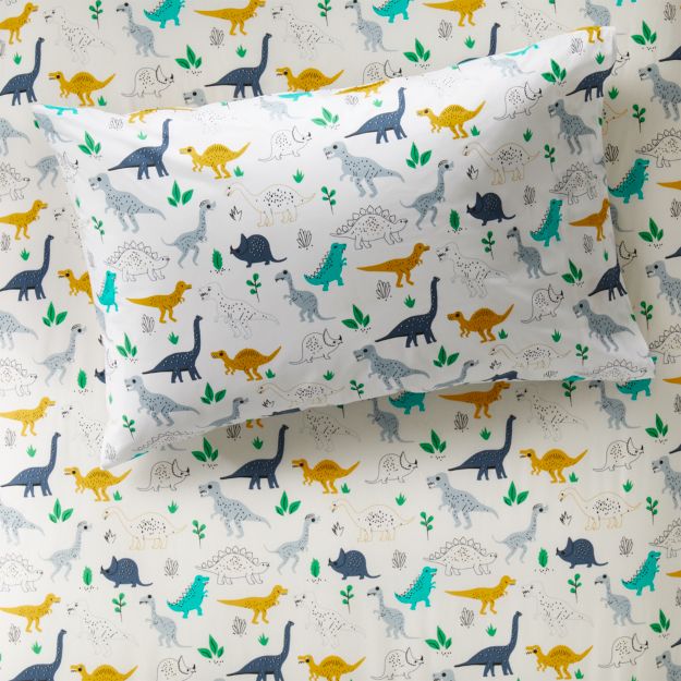 Organic Dinosaur Pillowcase in Kids Sheet Sets & Shams + Reviews Crate and Barrel