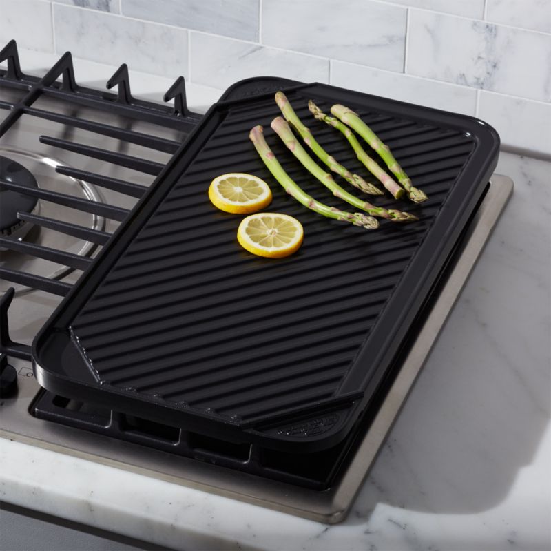 reversible griddle ceramic double plancha barrel parrilla grill lodge electric pans crate cooktop doble crateandbarrel cocina parrillas griddles hierro grills