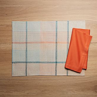 Rhoda Embroidered Placemat and Fete Orange Cloth Dinner Napkin