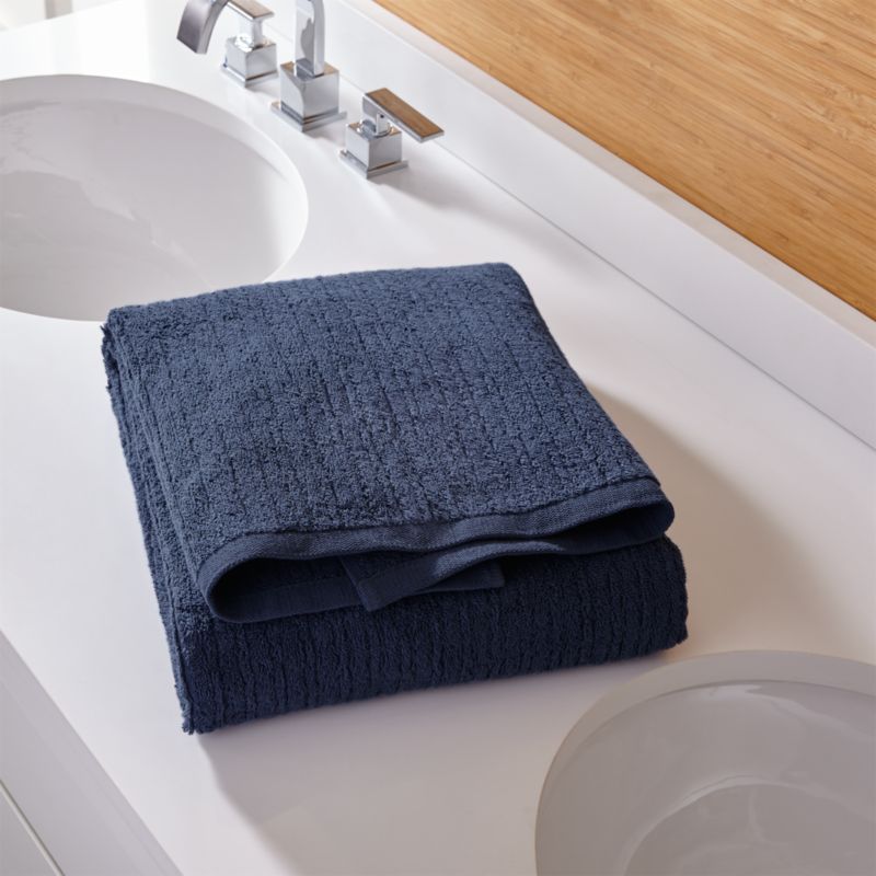 Ribbed Ink Blue Bath Towel + Reviews Crate and Barrel