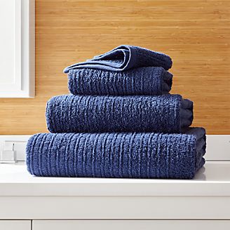 Ribbed Midnight Blue Bath Towels