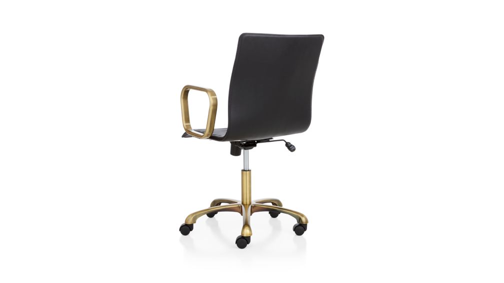 Ripple Black Leather Office Chair with Brass Frame in Office Chairs