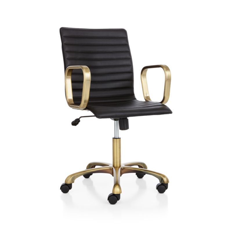 Ripple Black Leather Office Chair with Brass Frame ...