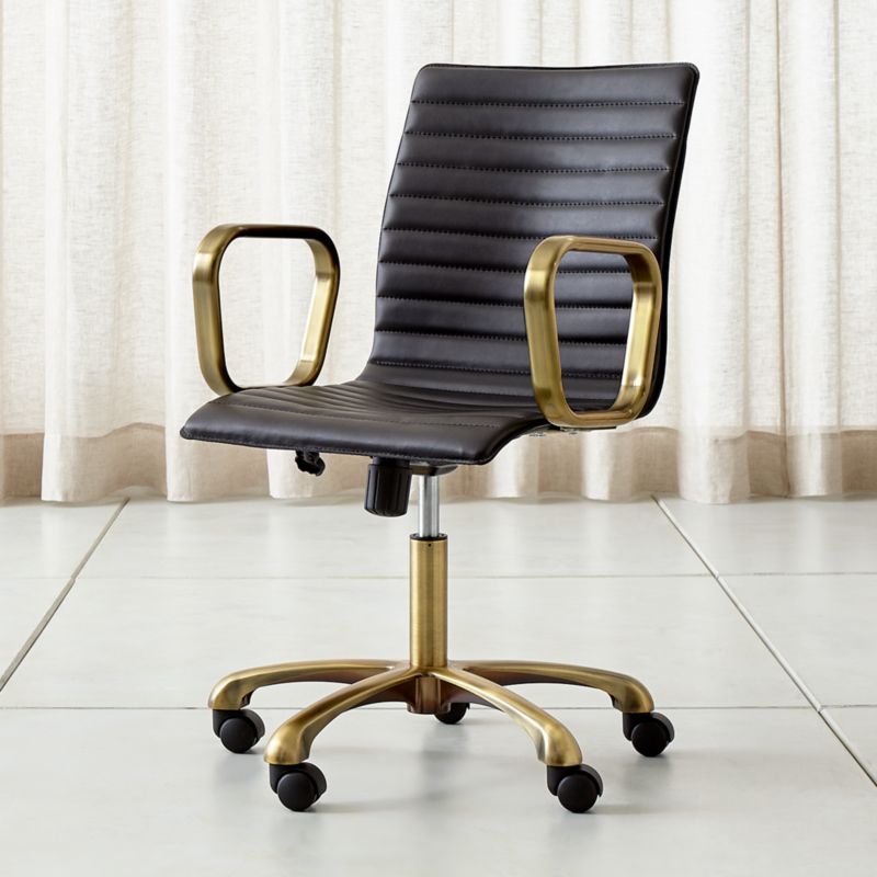 Ripple Black Leather Office Chair with Brass Frame ...