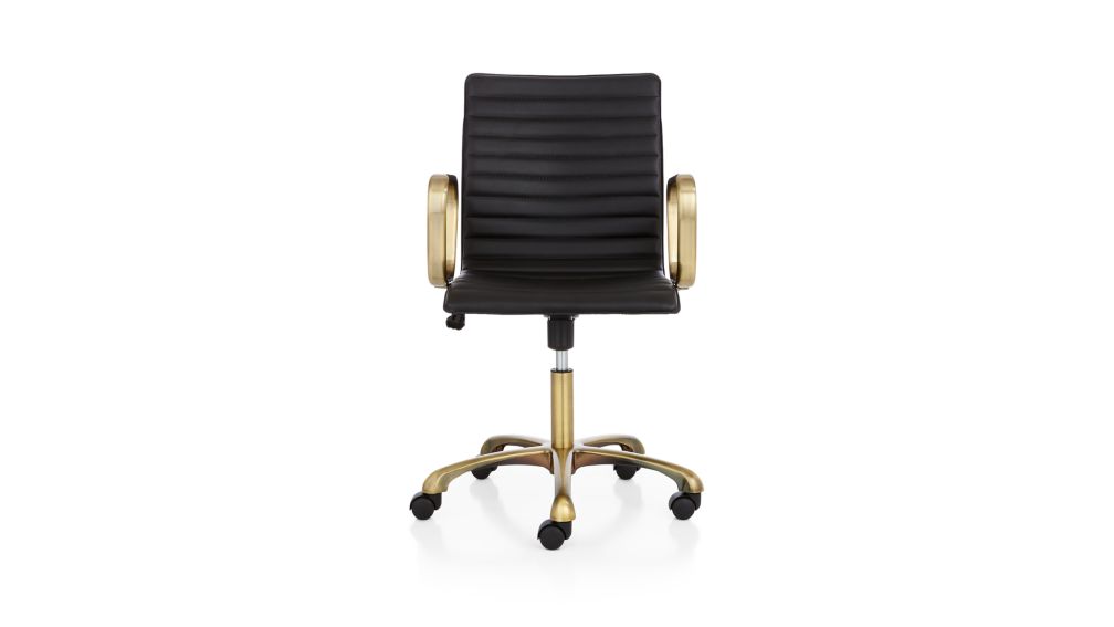 Ripple Black Leather Office Chair with Brass Frame in Office Chairs