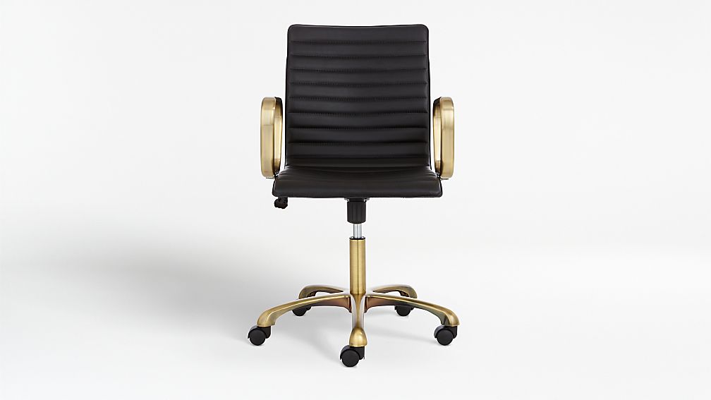 Ripple Black Leather Office Chair with Brass Frame + Reviews Crate