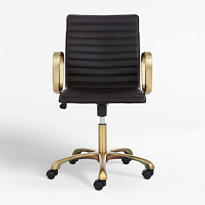 Ripple Black Leather Office Chair With Brass Frame Reviews Crate And Barrel