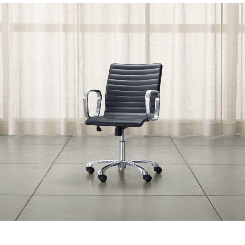 Ripple Black Leather Office Chair with Chrome Base