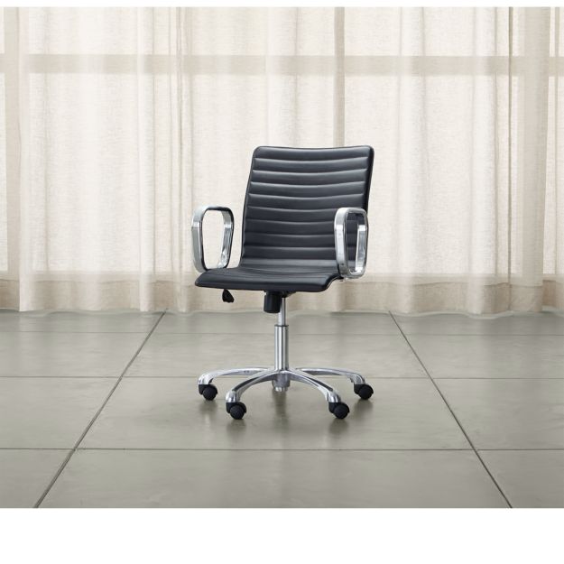 Ripple Black Leather Office Chair with Chrome Base ...