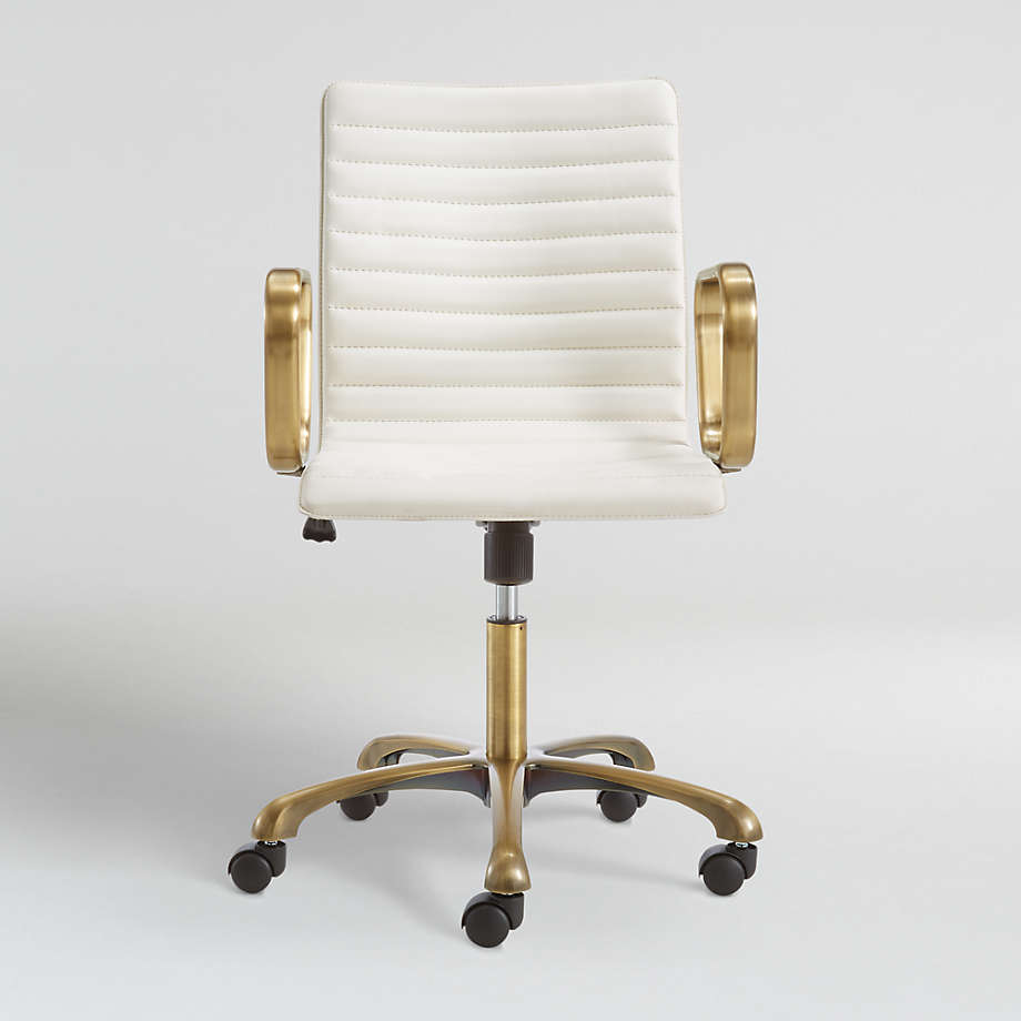 Ripple Ivory Leather Office Chair With Brass Frame Reviews Crate And Barrel