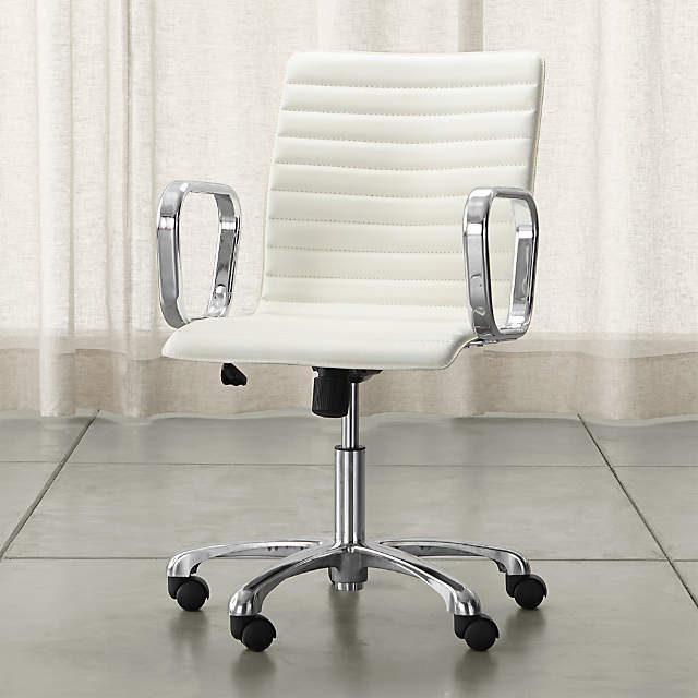 Ripple Ivory Leather Office Chair With Chrome Base Reviews Crate And Barrel