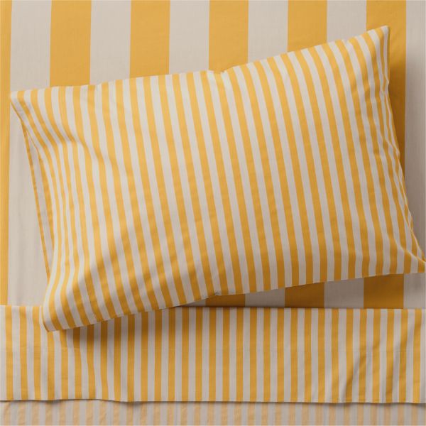 Riviera Savannah Yellow and Oatmeal Stripe Organic Cotton Kids Twin Sheet Set
