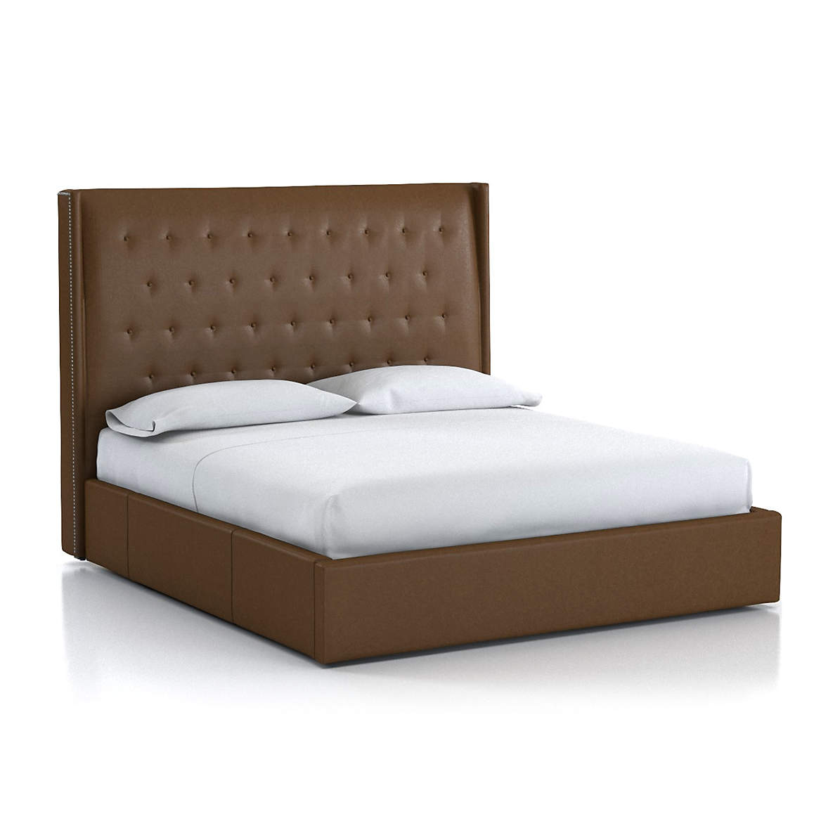 Ronin King Tufted Wingback Headboard With Upholstered Storage Base Saddle Faux Leather Crate And Barrel