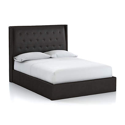 Ronin Queen Tufted Wingback Headboard With Upholstered Storage Base Espresso Faux Leather Crate And Barrel