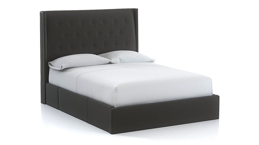 Ronin Queen Tufted Wingback Headboard with Upholstered Storage Bed