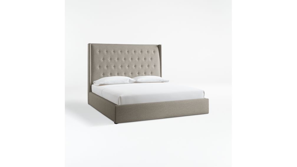 Ronin King Tufted Wingback Bed Grey + Reviews Crate and Barrel