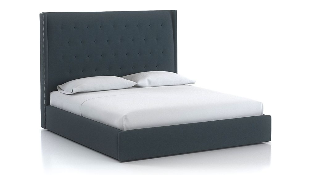 Ronin King Tufted Wingback Bed Navy Crate and Barrel