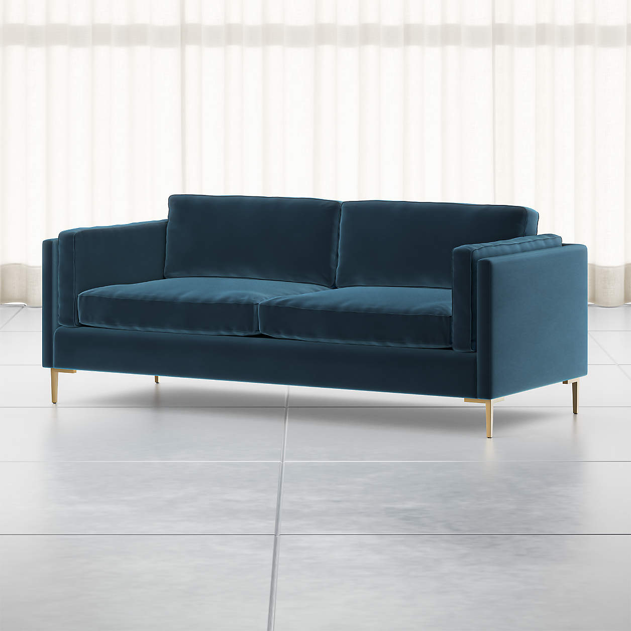 Rosalina 84" Blue Velvet Sofa + Reviews | Crate and Barrel Canada