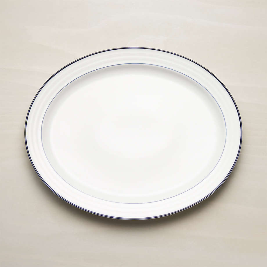 Roulette Blue Band Large Oval Platter + Reviews Crate and Barrel