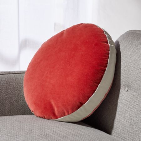 Round Velvet Red Coral Pillow With Feather Down Insert 18 Crate